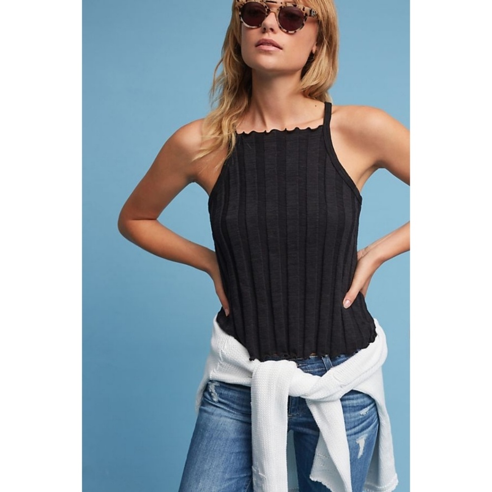 Akemi + Kin Kaden Ribbed Black Halter Tank Top